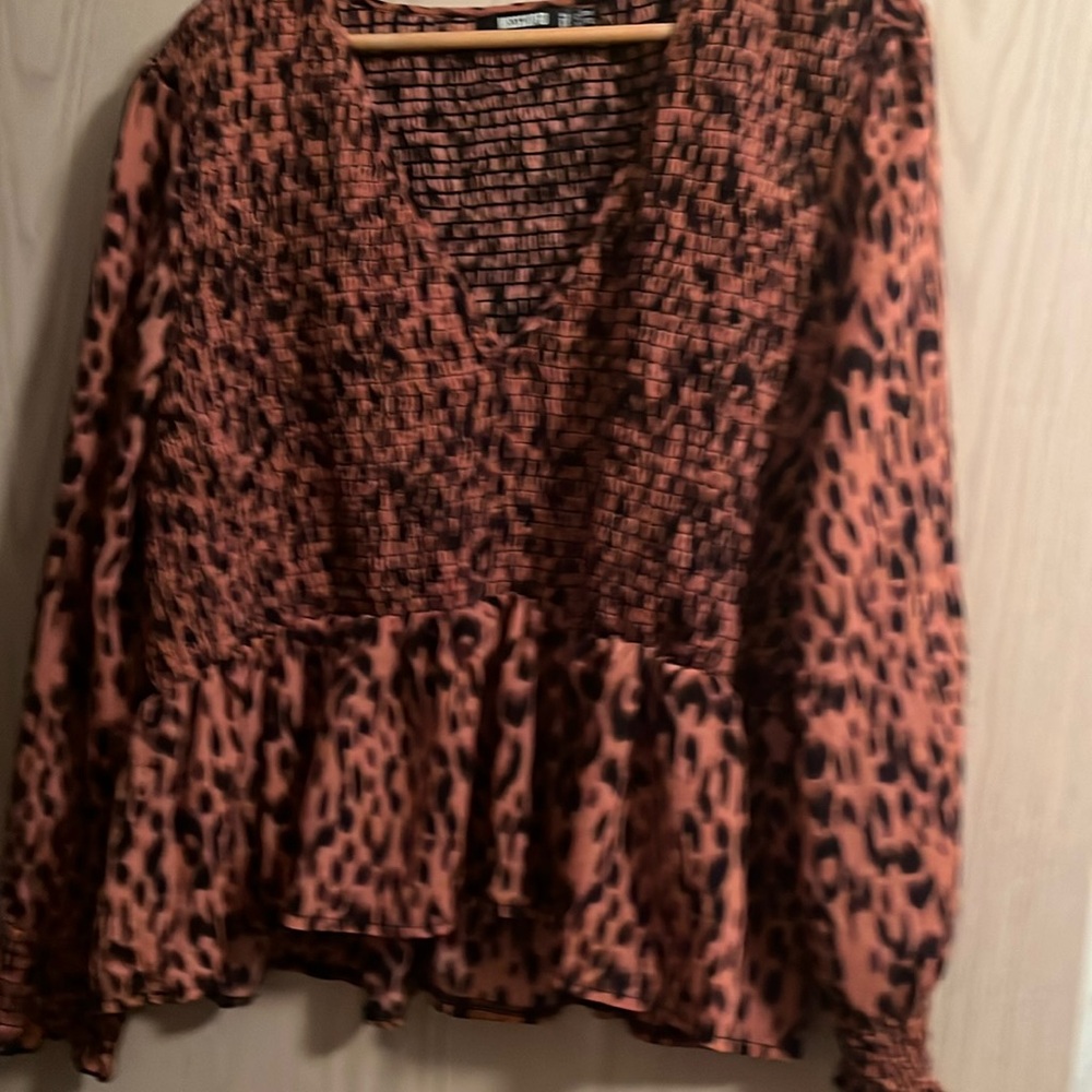 Missguided Leopard Print Blouse - Black and Brown